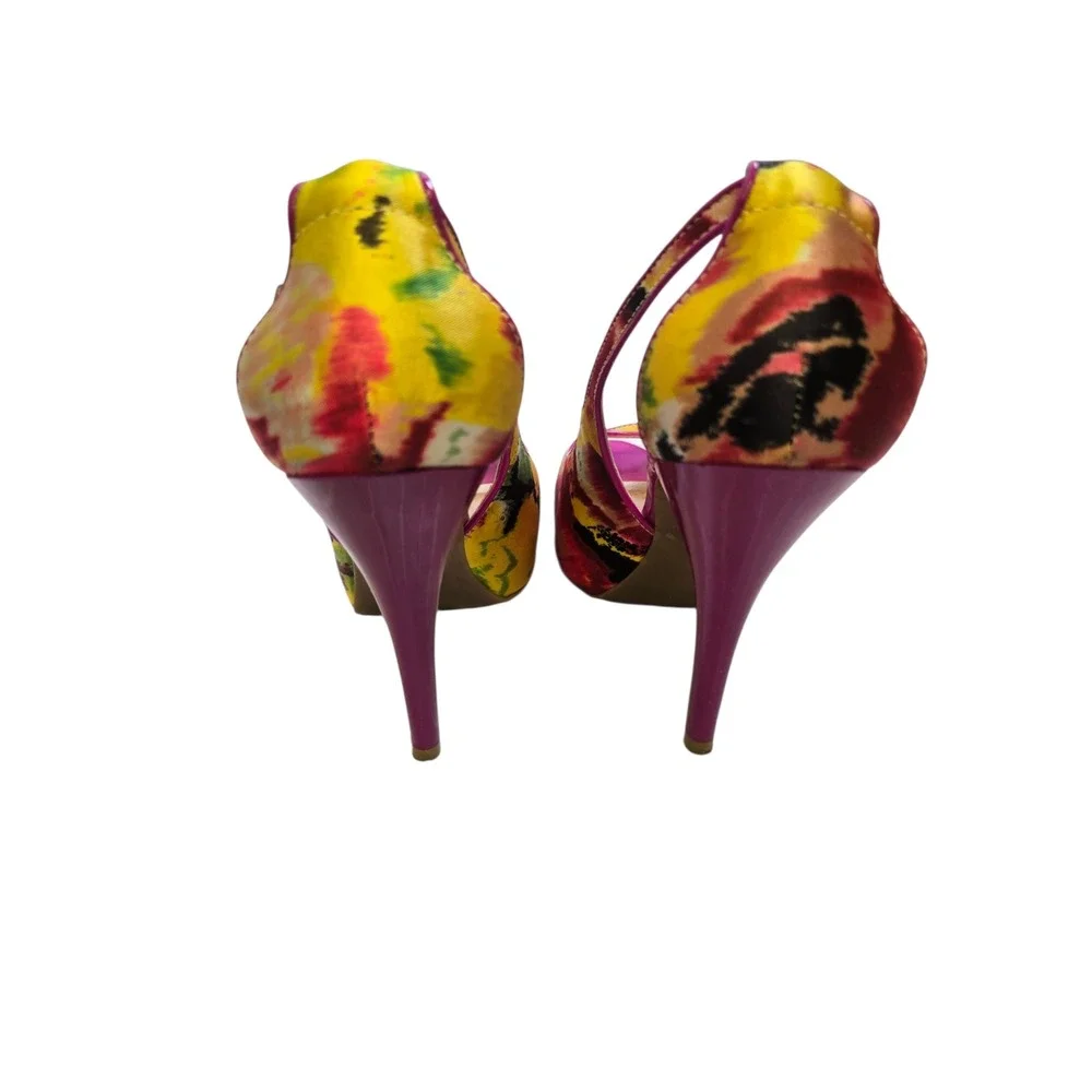 Guess GWHONDOLA Floral Peep Toe Platform Heels Pink‎ Yellow Magenta Womens 6M